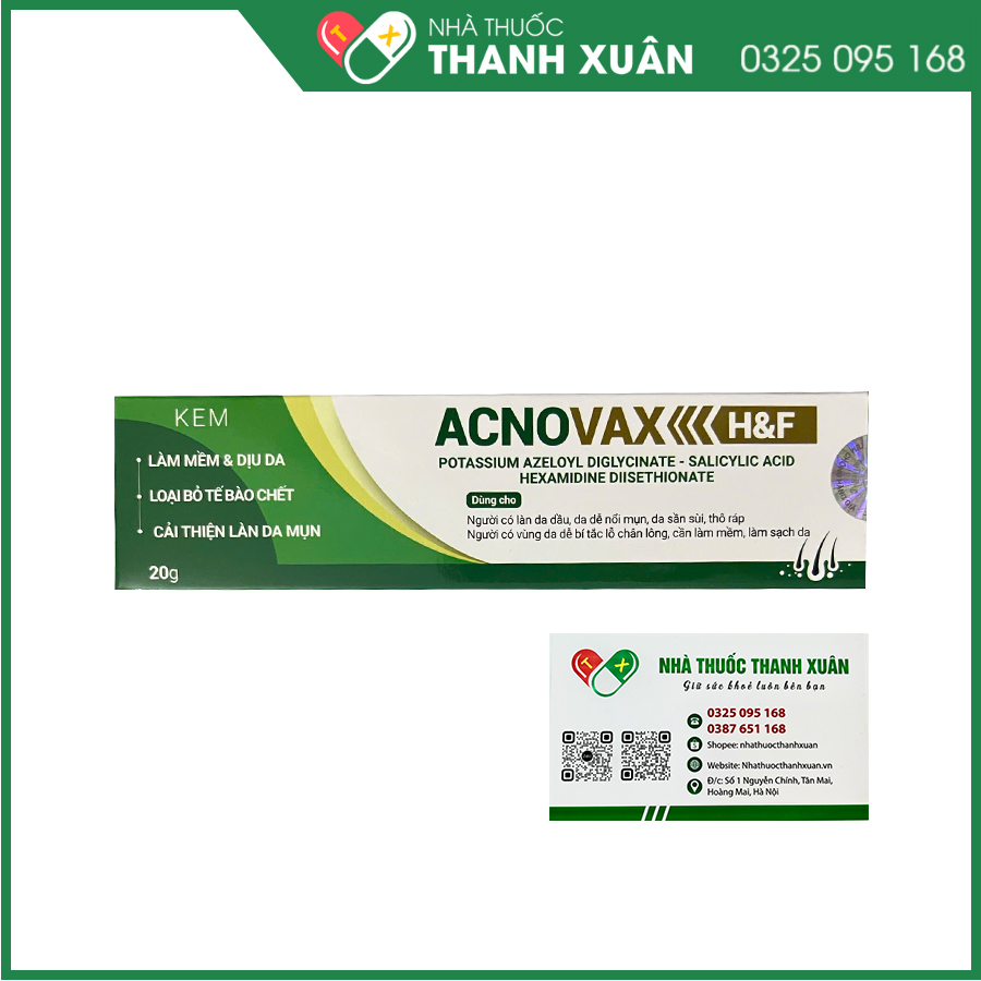 Kem bôi ngoài da ACNOVAX H&amp;F giúp hỗ trợ tẩy da chết, làm mềm da, cải thiện vùng da mụn hoặc dày sừng nang lông
